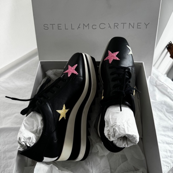 Stella McCartney Elyse Stars Black Platform Sneakers 38.5 - New Never Worn - Picture 3 of 8